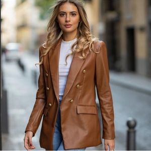 NWT Zara Faux Leather Blazer With Buttons